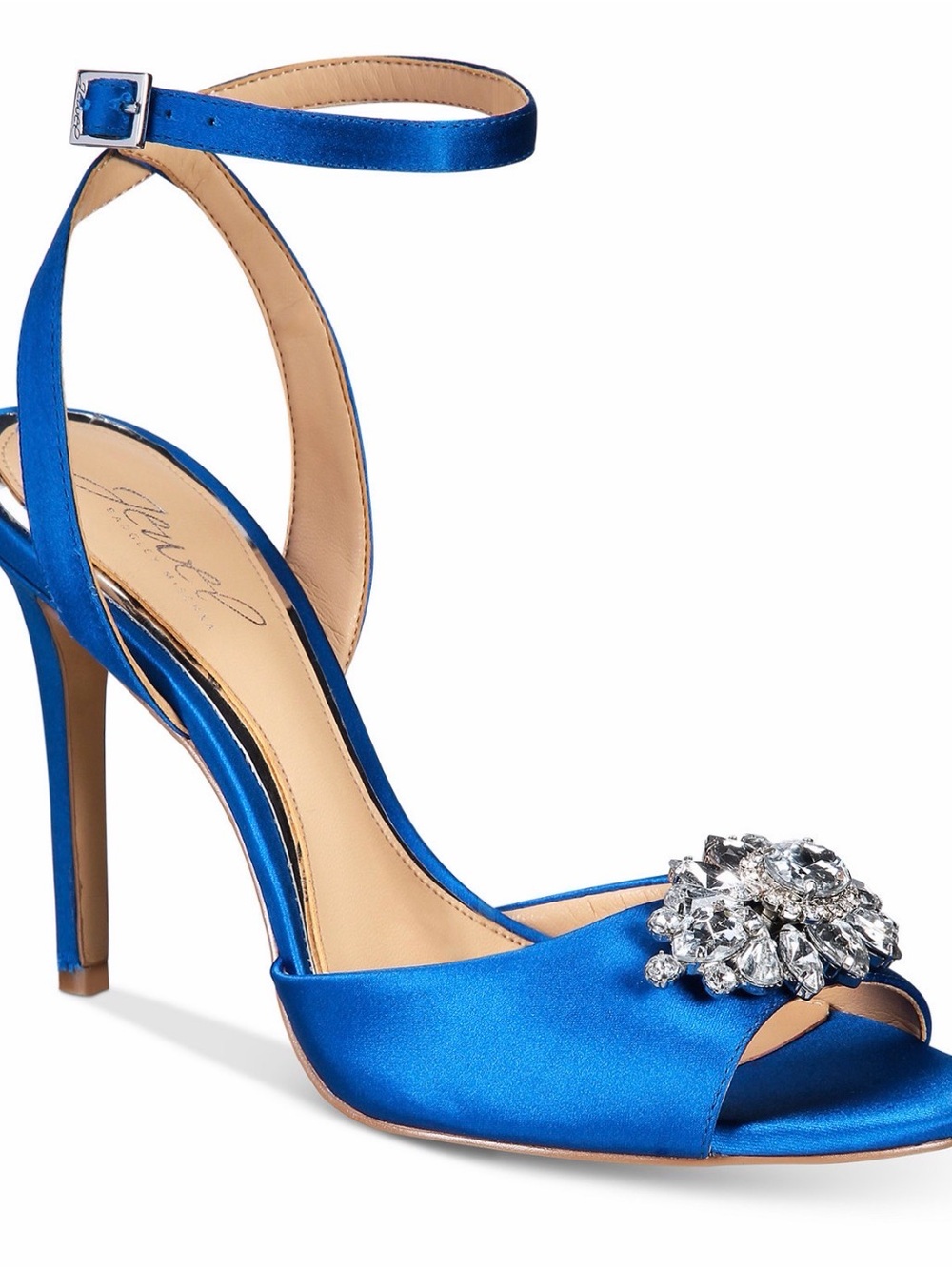 JEWEL Badgley Mischka Hayden Royal Blue Satin Embellished Heels